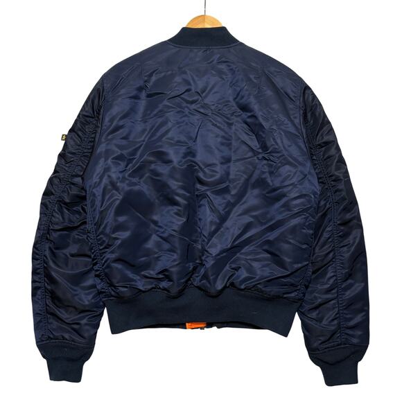 VTG 90s Alpha Industries MA-1 Reversible Bomber Jacket Navy M - Picture 3 of 4
